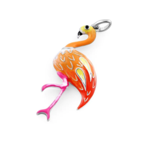Silver Handpainted Sunrise Flamingo Pendant