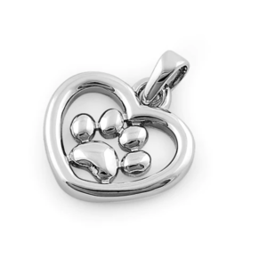 Silver Heart Paw Print Pendant